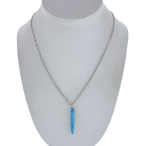 Vintage Silver Tone Blue Synthetic Turquoise Spike Pendant Slider Necklace